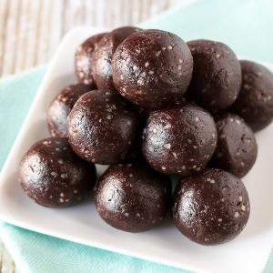 Paleo Chocolate Brownie Energy Bites. These no-bake brownie bites are packed with protein and naturally sweetened. You can’t eat just one!