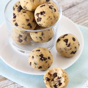 Chocolate Chip Cookie Dough Protein Bites. These no-bake protein bites tastes just like cookie dough, loaded with mini chocolate chips.