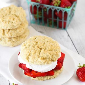 Gluten Free Vegan Classic Strawberry Shortcake. Soft, sweet biscuits, filled with fresh strawberries and whipped coconut cream.